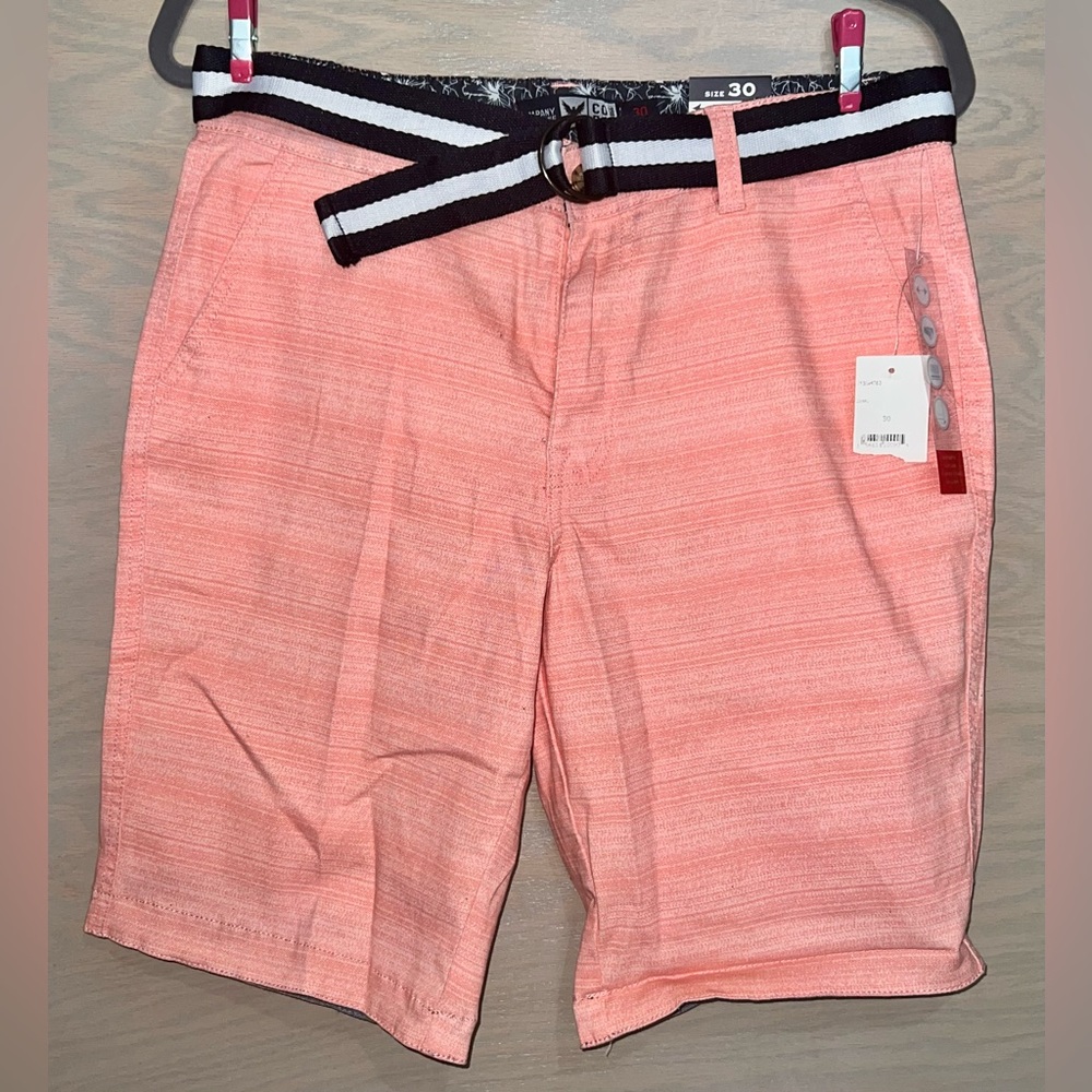 Men's Coral Flat Front Shorts with Belt